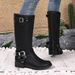 Women's Stylish Low-Heel Riding Boots - Classic Black PU Leather Knee-High Boots For Casual & Office Wear_vogvips.com