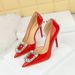 638-K30 Style Banquet Women's Shallow Mouth Pointed Side Hollow Water Diamond Buckle Single Wedding High Heel Shoes_vogvips.com