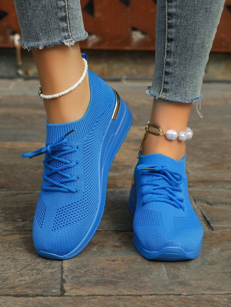 Women's Large Size Sports Shoes For Women Lace Up Mesh Thick Bottom Casual Fashion Flying Woven Shoes For Women_vogvips.com