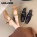 WLQS Woven Hollow Out Mary Jane Women's Mules And Clogs Retro Square Toe Low Heel Buckle Strap Casual Slip On Office_vogvips.com