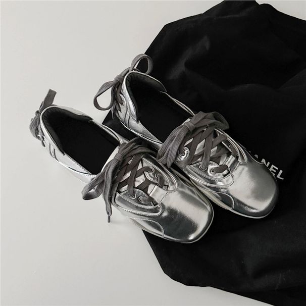 New Design, Fashionable And Versatile Sheepskin Version~Women's Lace-Up Flat Retro Casual Ballet Shoes_vogvips.com