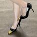 Yang Shulin Style Metal Square Sexy Stiletto Women's Black Patent Leather Versatile Slip-On Iron Toe High Heels_vogvips.com