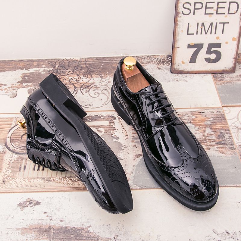 Spring New Glossy Leather For Men Breathable Business Formal Brogue Oxford High-end Cross-border European Version Trendy_vogvips.com
