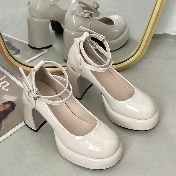 White Chunky-Heeled Platform Pumps Women's 2025 Fall/Winter New Chunky-Heeled Mary Janes_vogvips.com
