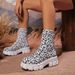 Women's Slimming Platform Elastic Boots, Autumn Leopard Print, Chunky Heel, Plus Size, Mid Calf Sock Boots._vogvips.com