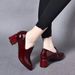 wangjia Wangjia Chunky Heel Pointed Toe Deep Mouth Single For Women New Patent Versatile Genuine Spring And Autumn_vogvips.com
