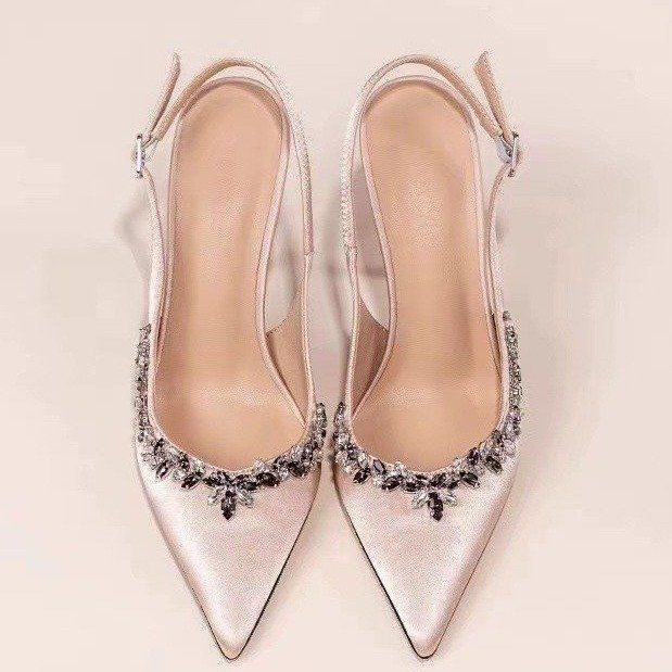 Women's Shoes New rhinestone high heels for women, stiletto pointed toe, elegant French style shoes, one strap closed toe sandals, party shoes_vogvips.com
