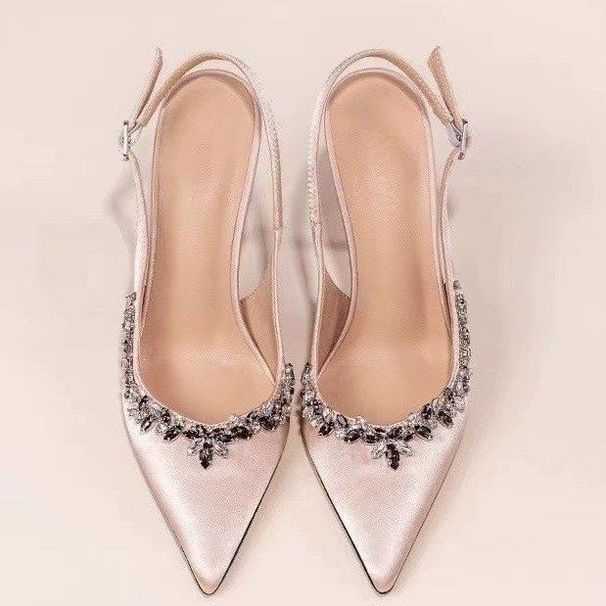 Women's Shoes New rhinestone high heels for women, stiletto pointed toe, elegant French style shoes, one strap closed toe sandals, party shoes_vogvips.com