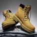 Top-Grain Leather Boots For Men, Winter Large-Size Martin Boots, Men's Outdoor Sports High-Top Shoes, Men's Yellow Work_vogvips.com