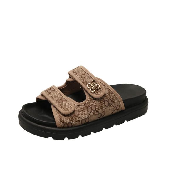 plus Size Women's Platform Sandals Summer Denim Outerwear Velcro Print Beach Slip-On Shoes_vogvips.com