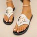 New Plus Size Fashionable Flat Bottomed Sandals With Round Toe And Metal Buckle Flip Flops_vogvips.com
