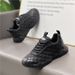 Korean-Style Popular Men's Shoes, 2025 Winter New Model, Plaid Stitching Design, Black Sneakers, Comfortable Dad Shoes_vogvips.com