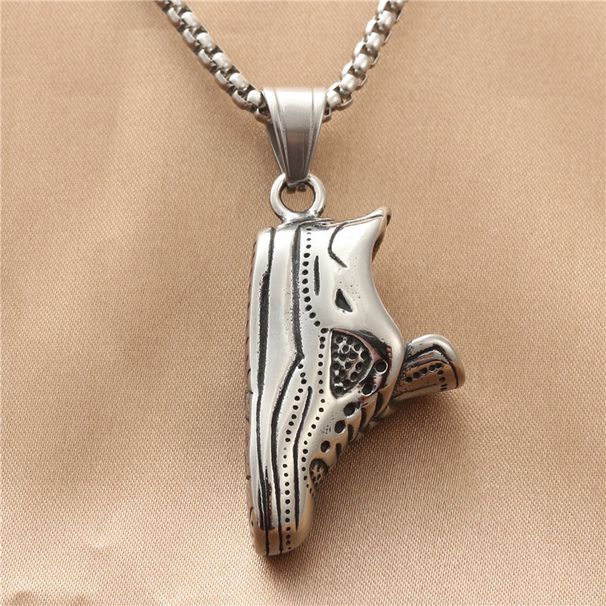 Accessories Titanium Sneaker Pendant Personality Trendy Men's Casual Sneakers Stainless Steel Necklace 19040_vogvips.com
