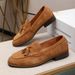 Business Men's Suede Genuine Leather Tassel Casual Slip-On Luxury Brown Loafers Wedding Shoes_vogvips.com