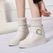 Petite Genuine Leather Inner Height Increase Fleece-Lined Short Flat Martin Women Thick Sole Mid-Calf With Rhinestones_vogvips.com