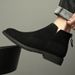 Leather Chelsea Boots Men's Velvet Leather Pointed High Top Leather Shoes Medium Short Boots Martin Boots Black_vogvips.com