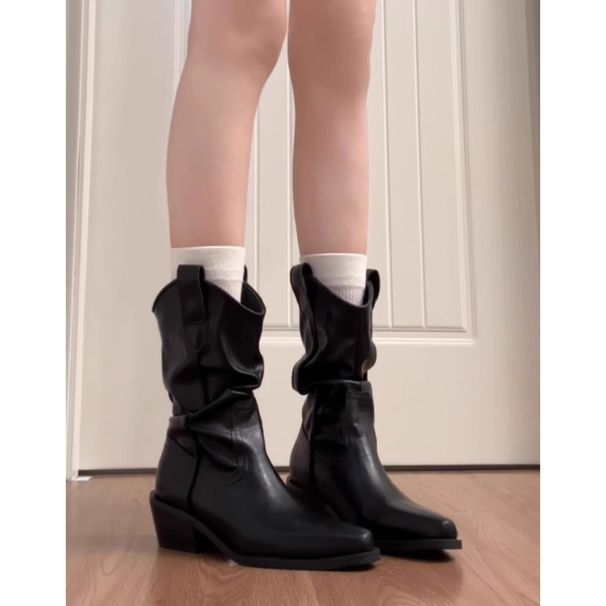 Gravity ~ Sun Qianlusi Same Style Melard Short Pile Women's Autumn And Winter Diary Western V-mouth Knight Boots_vogvips.com
