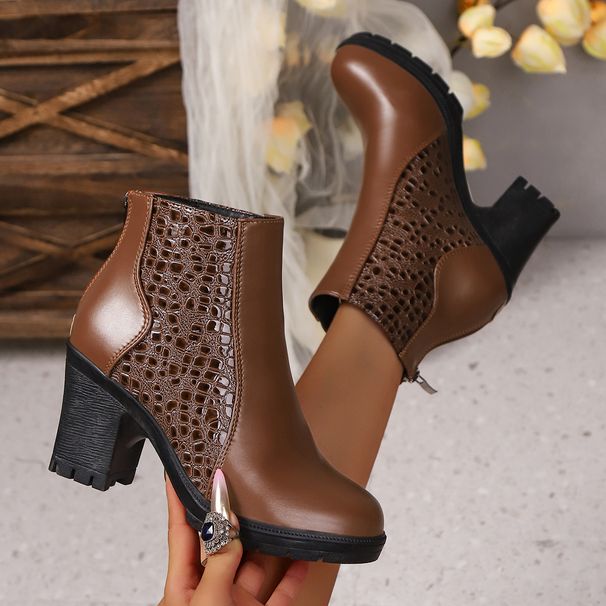 Women's British Style High Heeled Fashion Boots plus Size Autumn Chunky Heel Back Zipper Martin Boots European American Style_vogvips.com