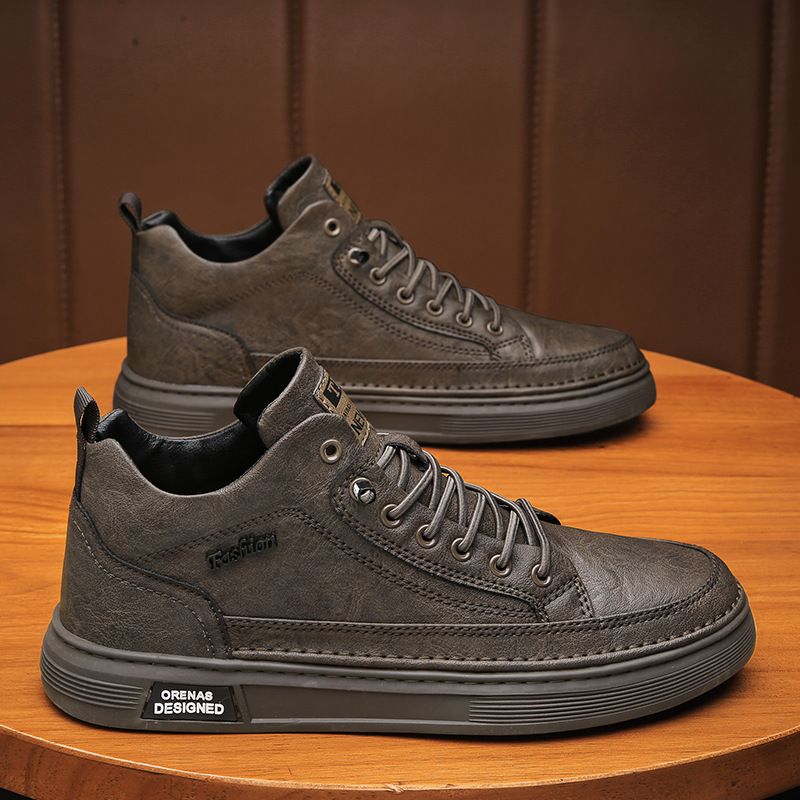Men's High Top Retro British Style Casual Leather Boots - Waterproof Slip-On Ankle Boots With EVA Insole For All-Day Comfort_vogvips.com