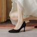 Student Etiquette High Heels Spring And Autumn Stiletto Pointed Comfortable Mid Heel Black Suede Professional Work_vogvips.com