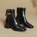 Chunky Heel Short Boots For Women Spring And Autumn Single Boots 2025 New Mid-Calf Leather Boots Brown French Square Toe Slimming_vogvips.com