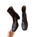 Gravity French Soft Leather Coarse Heel Short For Women 2025 Autumn/Winter New Collection With Velvet Square Head And_vogvips.com