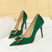 3265-K7 European And American Style Party Fashion Heels Stiletto Shallow Mouth Pointed Toe Sexy Slimming Metal Buckle_vogvips.com
