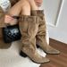 Over-the-Knee For Women 2025 Autumn Winter Khaki Suede Pointed Toe Thick Heel Slimming Ruched Slouch Boots_vogvips.com