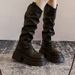 Women's Chunky Stacked Knee High Boots With Wrinkle Detail - Round Toe, Mid Heel, Waterproof & Slip-Resistant For Spring & Fall Long Knight Boots_vogvips.com