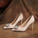 9888F-086 Rhinestone Square Buckle Thin Heel Pointed High Heels Professional Commuting Shoes Elegant Everyday Versatile_vogvips.com