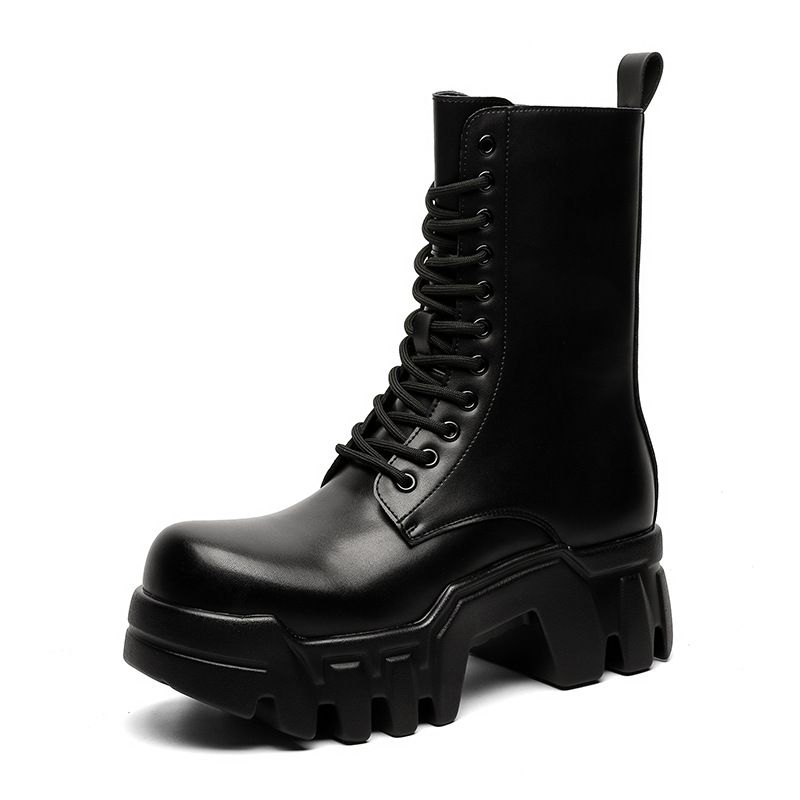 Round Head Paris Black Punk Locomotive Boots Platform Lace-up Martin Boots Heightened Gear Tank Boots_vogvips.com