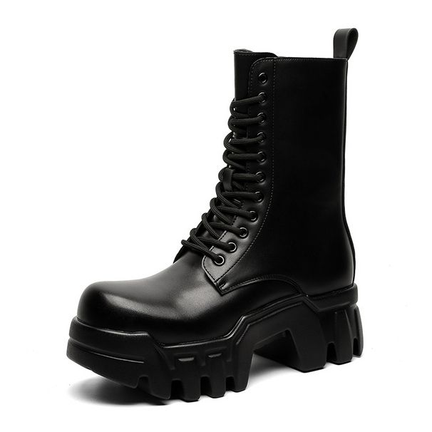 Round Head Paris Black Punk Locomotive Boots Platform Lace-up Martin Boots Heightened Gear Tank Boots_vogvips.com