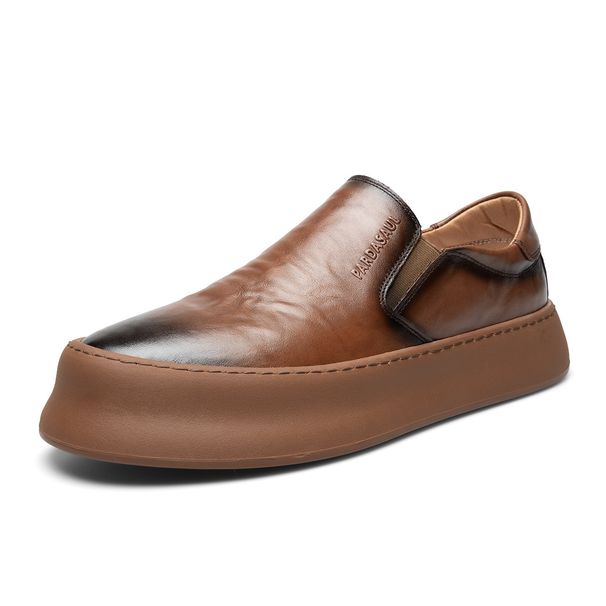 Straight Cowhide Lefu For Men 2025 New Style One Step Black Casual Leather Lightweight Lazy Shoes_vogvips.com