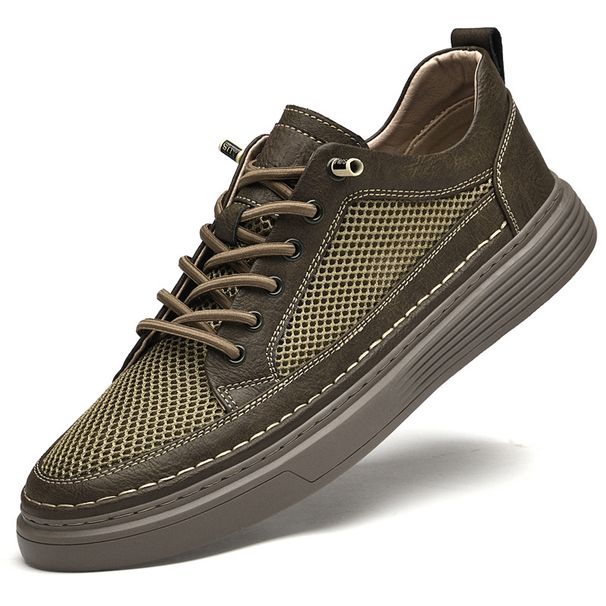 Hollow Men's Shoes Thick Baseplate Shoes Skateboard Shoes Mesh White Shoes Men's Casual Large Size Shoes Men_vogvips.com