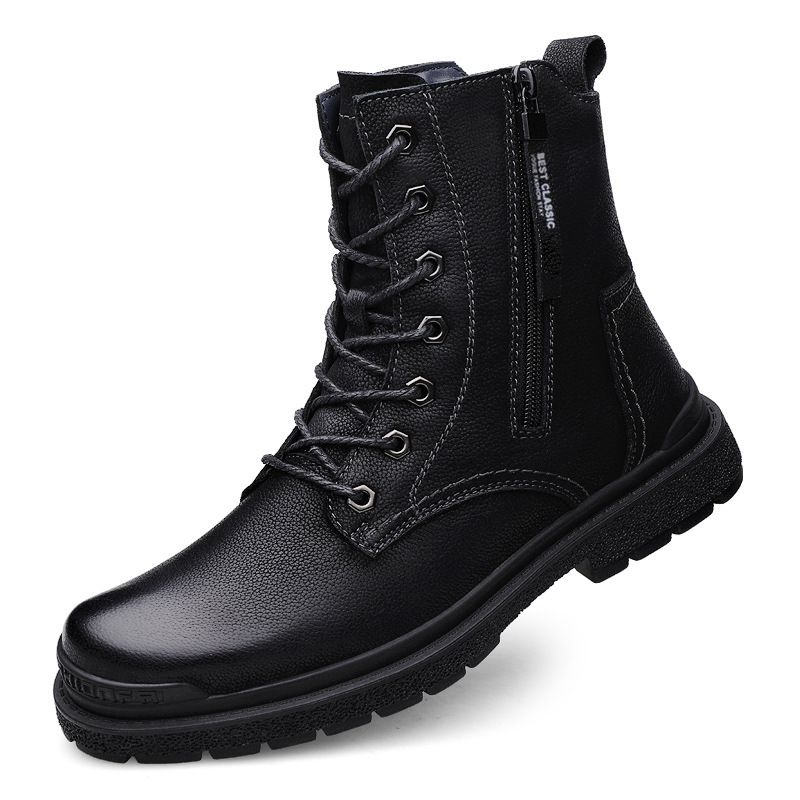 Men's Boots Fleece Thermal Martin Boots Men's High-top First-layer Medium-high-top First-layer Tooling Short Boots_vogvips.com