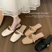 Summer New Korean Style Hollow Out Closed-Toe Half Women, Internet Celebrity Versatile Fashion Gold Buckle Casual Flat_vogvips.com