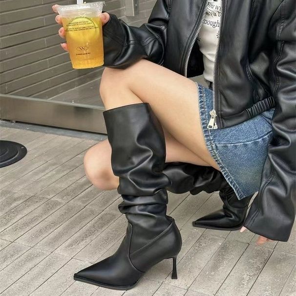 Pointed Toe Pleated For Women 2025 Autumn Thin Heel Slouch High Heels Over-the-Knee Women's Long Boots_vogvips.com
