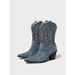 Women's Western Cowboy Boots With Chunky Heel, Pointed Toe, And Contrast Stitching - Stylish Chelsea Ankle Boots In Denim Blue_vogvips.com