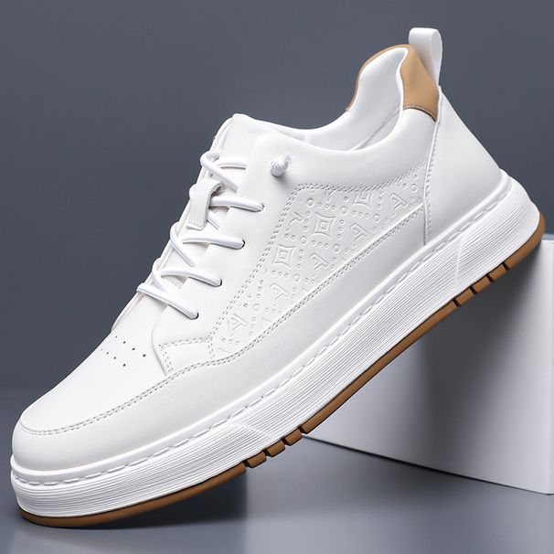 Genuine Leather Men's Shoes New Sports Height-enhancing Casual Shoes Men's Breathable And Versatile Wear-resistant White Shoes_vogvips.com