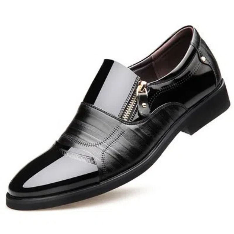 Men's Brown Leather Oxfords Pointed Toe Breathable Wedding Formal Shoes_vogvips.com
