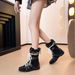 Women Boxing Boots Sheepskin Version ~ Niche Flat Belt Boxing For Women With 5Cm Hidden Heel, Back Zip Martin Boots, Western Hunting Duck_vogvips.com