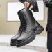 Skinny Short Boots Retro Tooling Boots Thick-soled Heightening Martin Boots Lace-up Men's Boots_vogvips.com