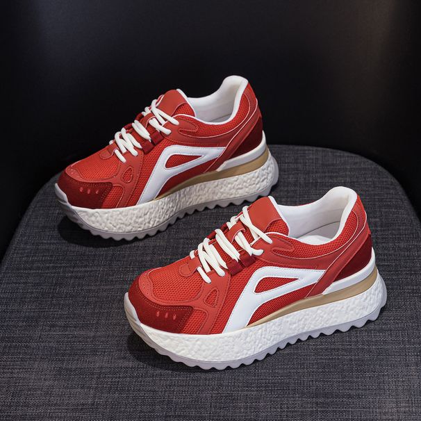 Platform Sports Forrest Gump Shoes Women's Ankola Red Round Head Color Matching Casual Dad Shoes_vogvips.com