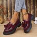 Women's Plus Size Bow Tie Leather Shoes Chunky Heel Retro Low Top Single Footwear For Autumn New Style_vogvips.com