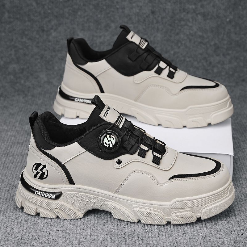 European Warm Series Autumn Winter New Fashion Rotating Button No-Tie Slip-On Martin Boots Leather Outdoor Sports Windproof Low-Cut Men's_vogvips.com