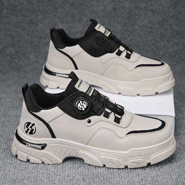 European Warm Series Autumn Winter New Fashion Rotating Button No-Tie Slip-On Martin Boots Leather Outdoor Sports Windproof Low-Cut Men's_vogvips.com