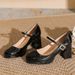 Women's Shoes Waterproof Platform Chunky Heel Mary Jane Pumps - Square Toe Slip-On Dress Shoes With Buckle Detail In Leather (Black, Beige, Ivory)_vogvips.com
