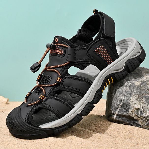 Summer Large-Dock Layered Cowhide Casual Shoes Breathable, Non-Slip, Quick-Dry Outdoor Beach Sandals For Men_vogvips.com