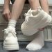 Sneakers Spring And Autumn Platform Thick Sole White Round Toe Lace-up Loafers Height Increasing Casual Shoes For Women_vogvips.com