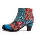 Blue Dream Butterfly Autumn Winter Low Tube Contrast Color Leather Patchwork European American Vintage Fashion Boots_vogvips.com